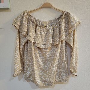MICHAEL Michael Kors Cream and Tan Off-Shoulder Blouse